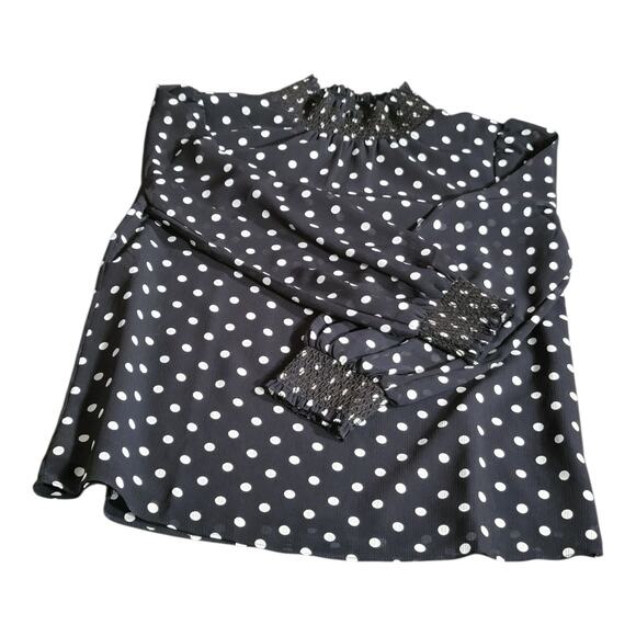 J.Crew Black White Polka Dot Ruched Neckline Long Sleeve Blouse Top Size XXS - Picture 3 of 11